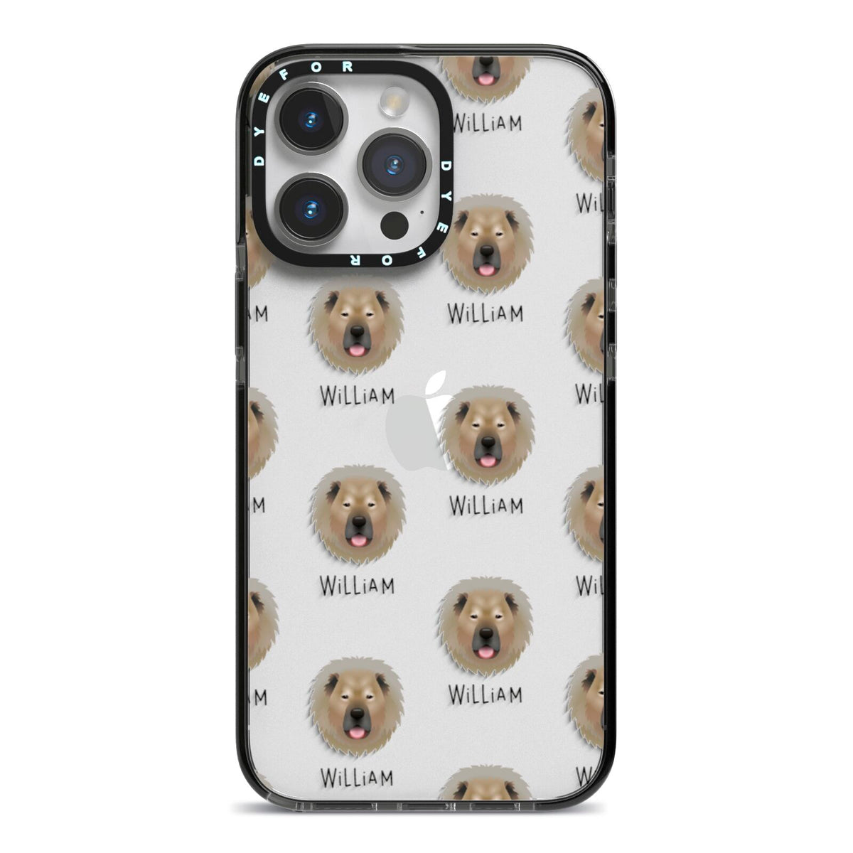 Causasian Shepherd Icon with Name iPhone 14 Pro Max Black Impact Case on Silver phone