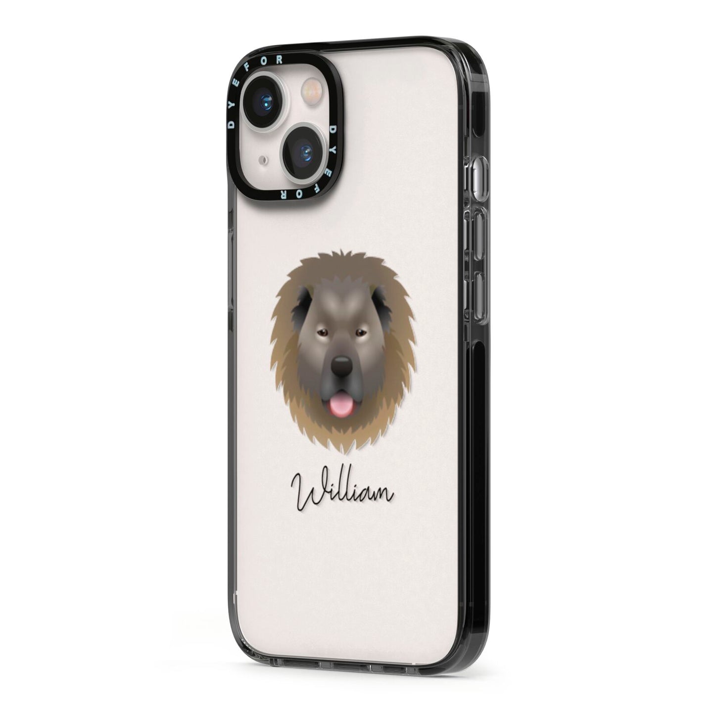 Causasian Shepherd Personalised iPhone 13 Black Impact Case Side Angle on Silver phone