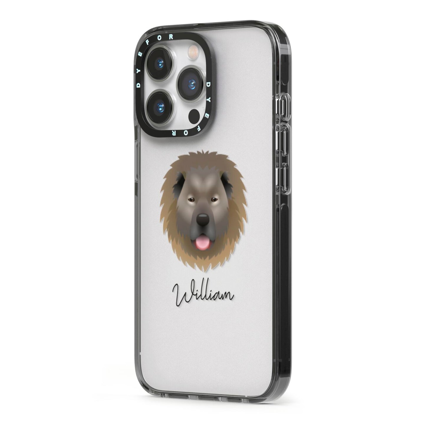 Causasian Shepherd Personalised iPhone 13 Pro Black Impact Case Side Angle on Silver phone