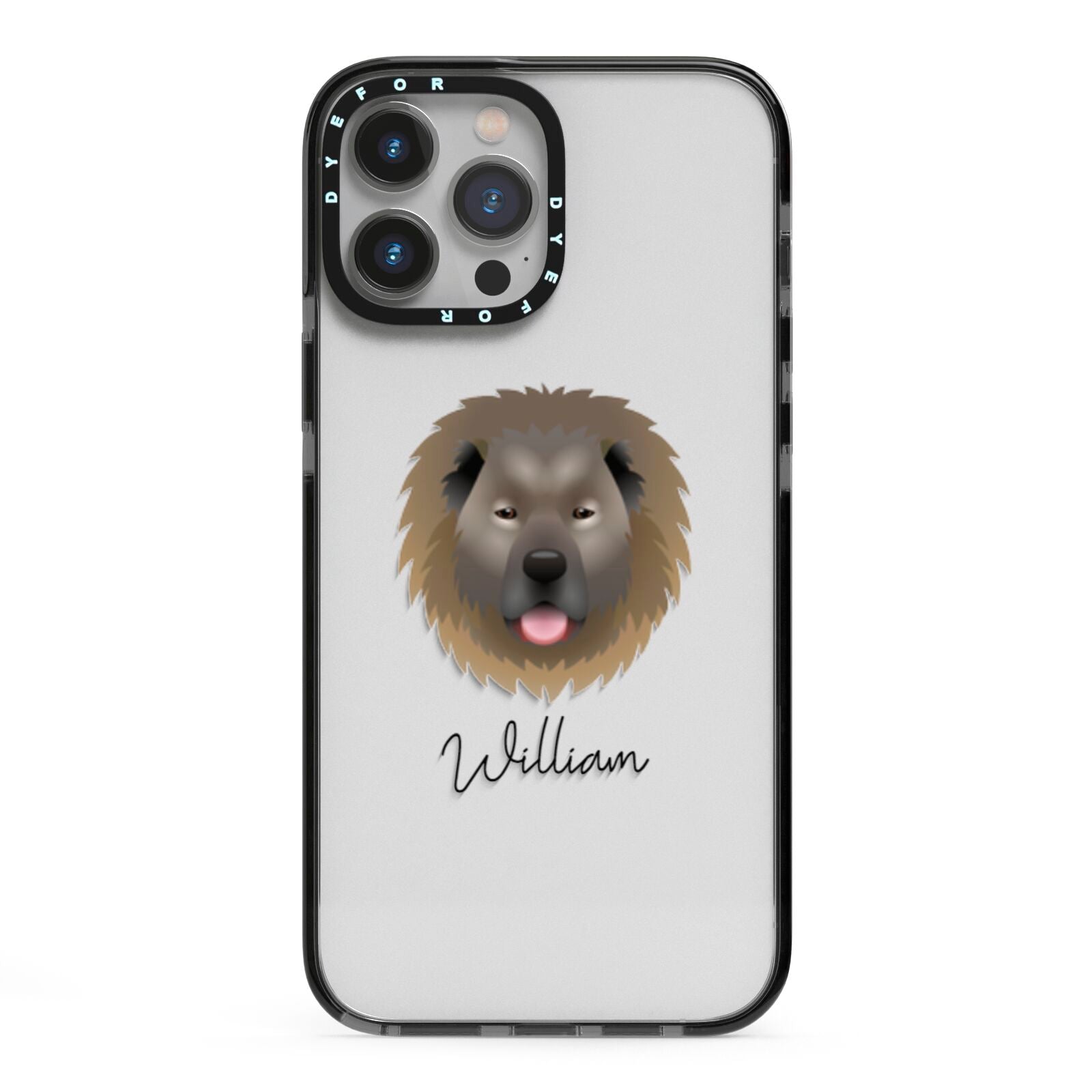 Causasian Shepherd Personalised iPhone 13 Pro Max Black Impact Case on Silver phone