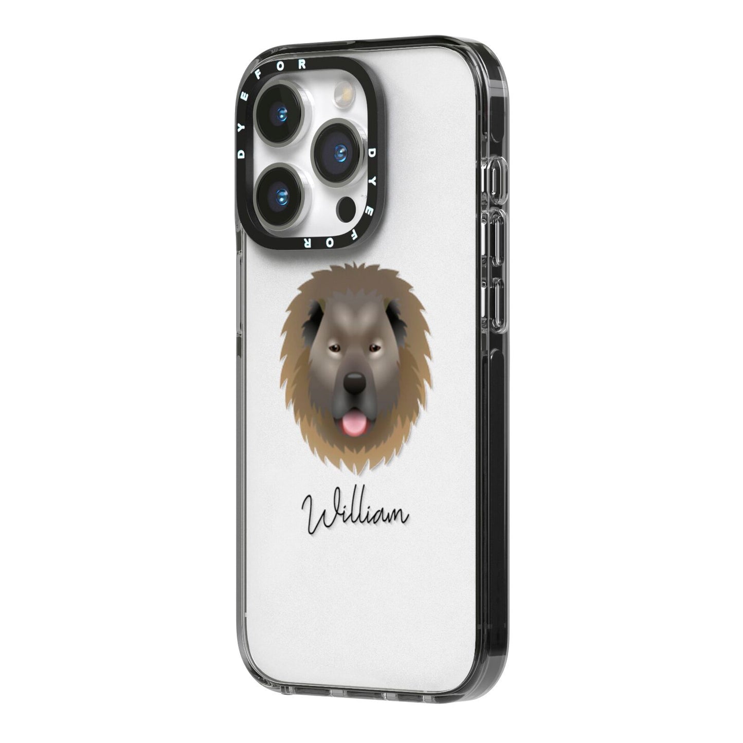 Causasian Shepherd Personalised iPhone 14 Pro Black Impact Case Side Angle on Silver phone