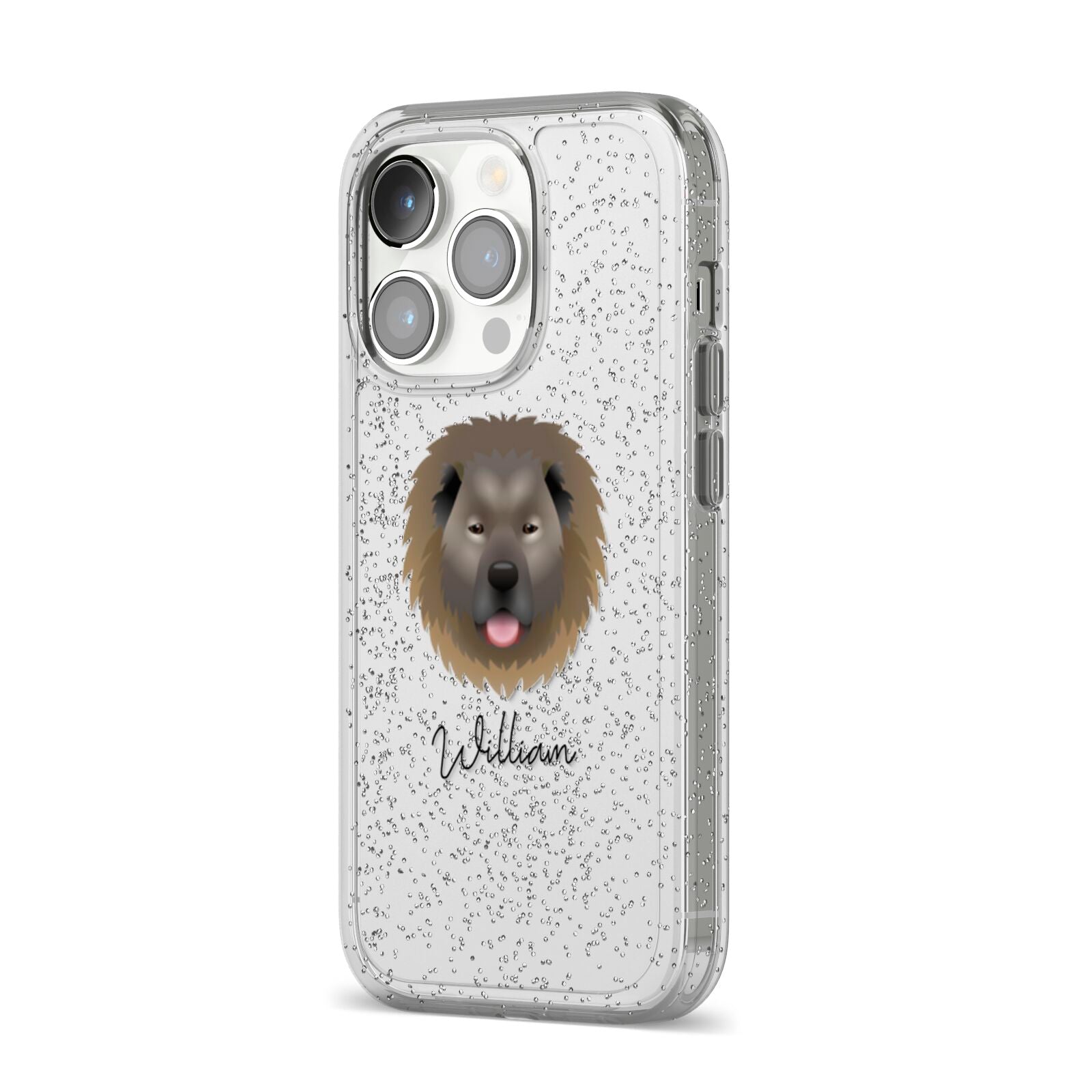 Causasian Shepherd Personalised iPhone 14 Pro Glitter Tough Case Silver Angled Image