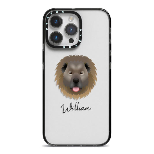 Causasian Shepherd Personalised iPhone 14 Pro Max Black Impact Case on Silver phone