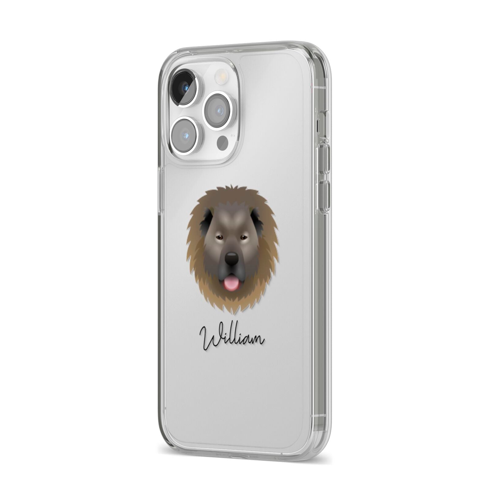 Causasian Shepherd Personalised iPhone 14 Pro Max Clear Tough Case Silver Angled Image