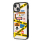 Caution Stickers iPhone 14 Black Impact Case Side Angle on Silver phone
