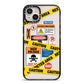 Caution Stickers iPhone 14 Plus Black Impact Case on Silver phone