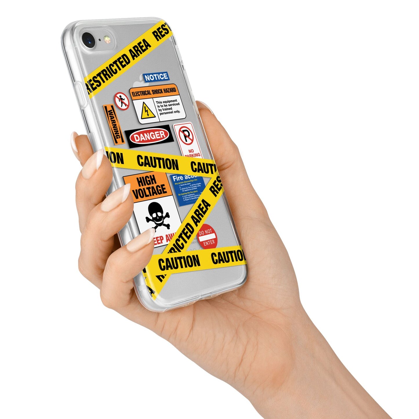 Caution Stickers iPhone 7 Bumper Case on Silver iPhone Alternative Image