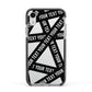Caution Tape Custom Phrase Apple iPhone XR Impact Case Black Edge on Silver Phone