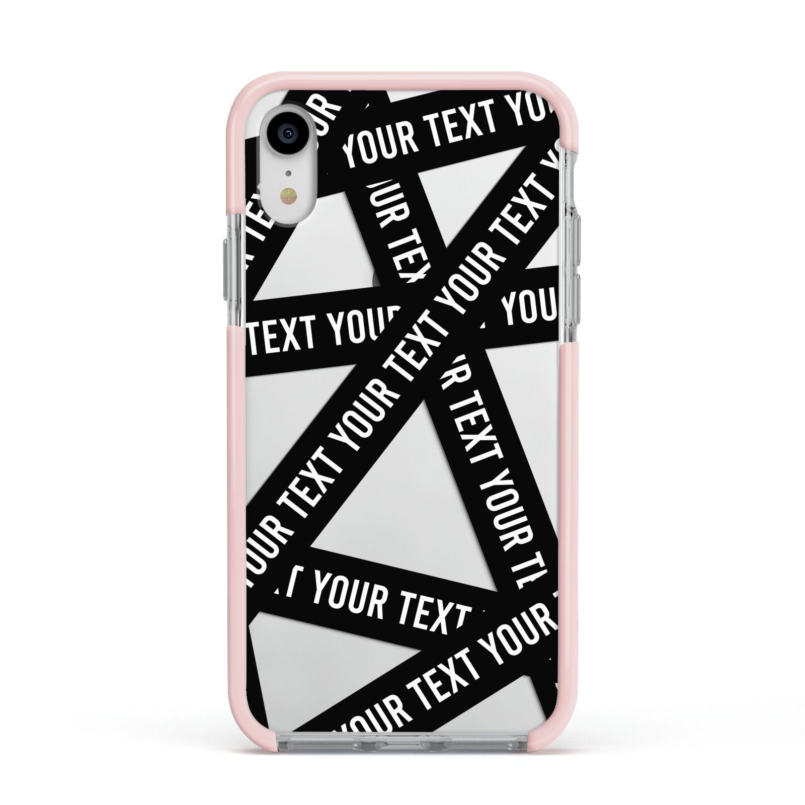 Caution Tape Custom Phrase Apple iPhone XR Impact Case Pink Edge on Silver Phone