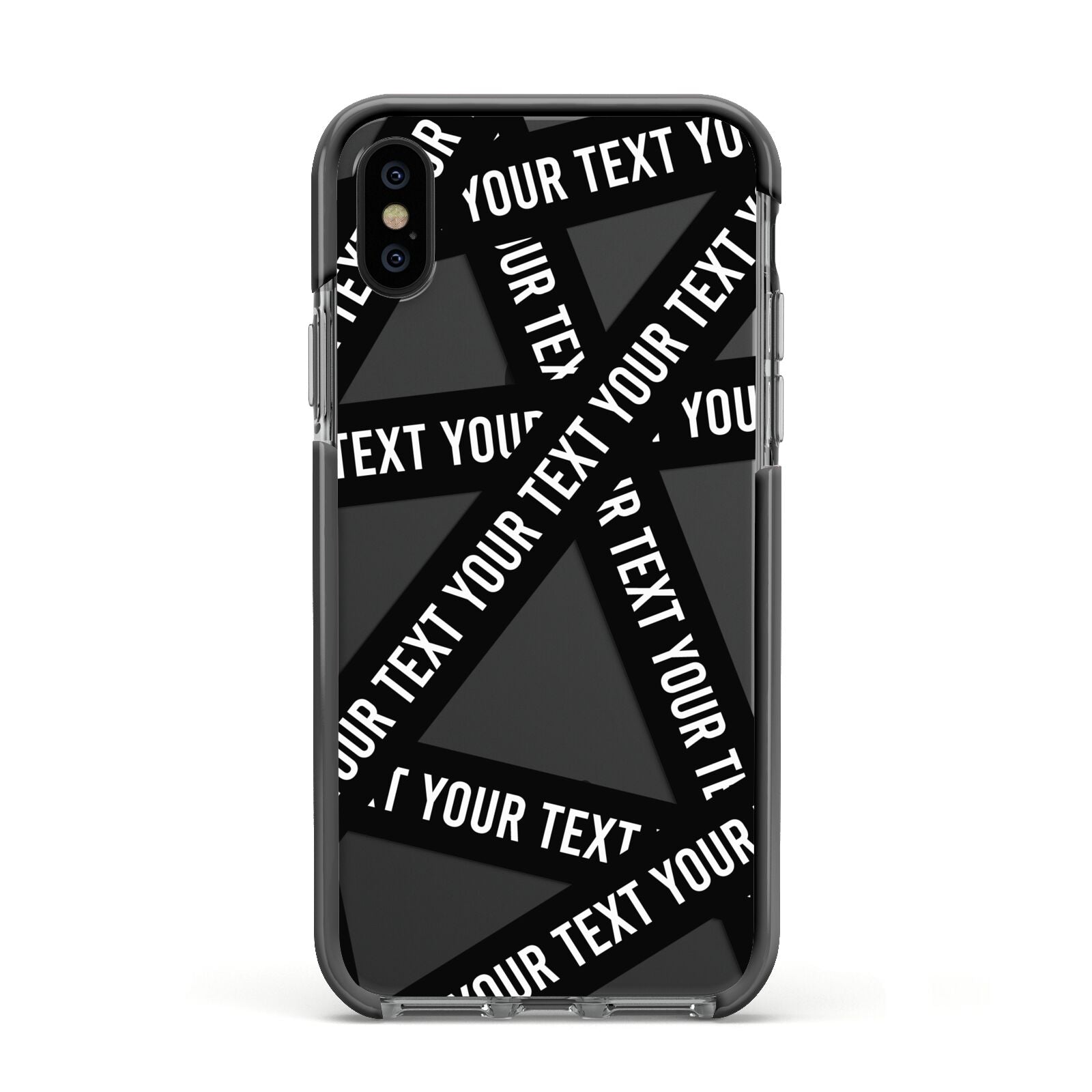 Caution Tape Custom Phrase Apple iPhone Xs Impact Case Black Edge on Black Phone