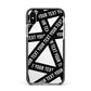 Caution Tape Custom Phrase Apple iPhone Xs Impact Case Black Edge on Silver Phone