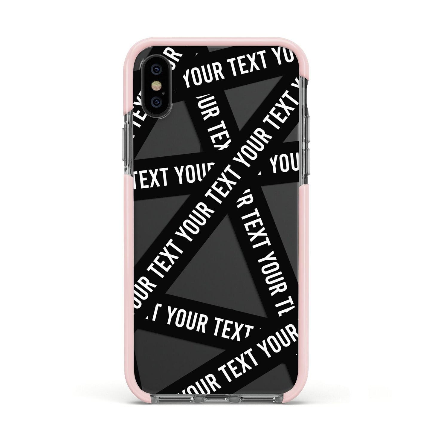 Caution Tape Custom Phrase Apple iPhone Xs Impact Case Pink Edge on Black Phone