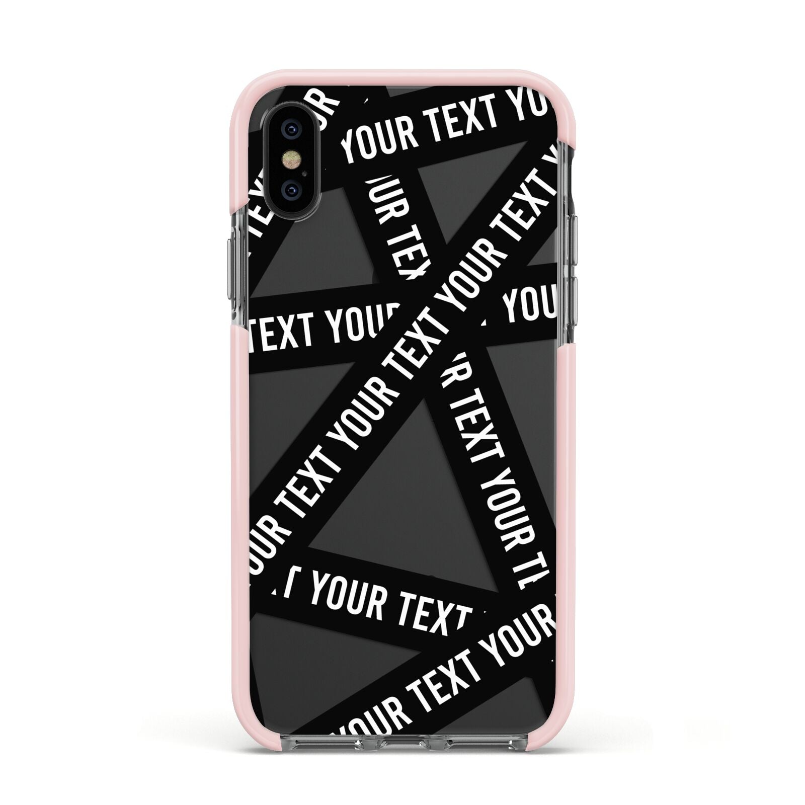 Caution Tape Custom Phrase Apple iPhone Xs Impact Case Pink Edge on Black Phone
