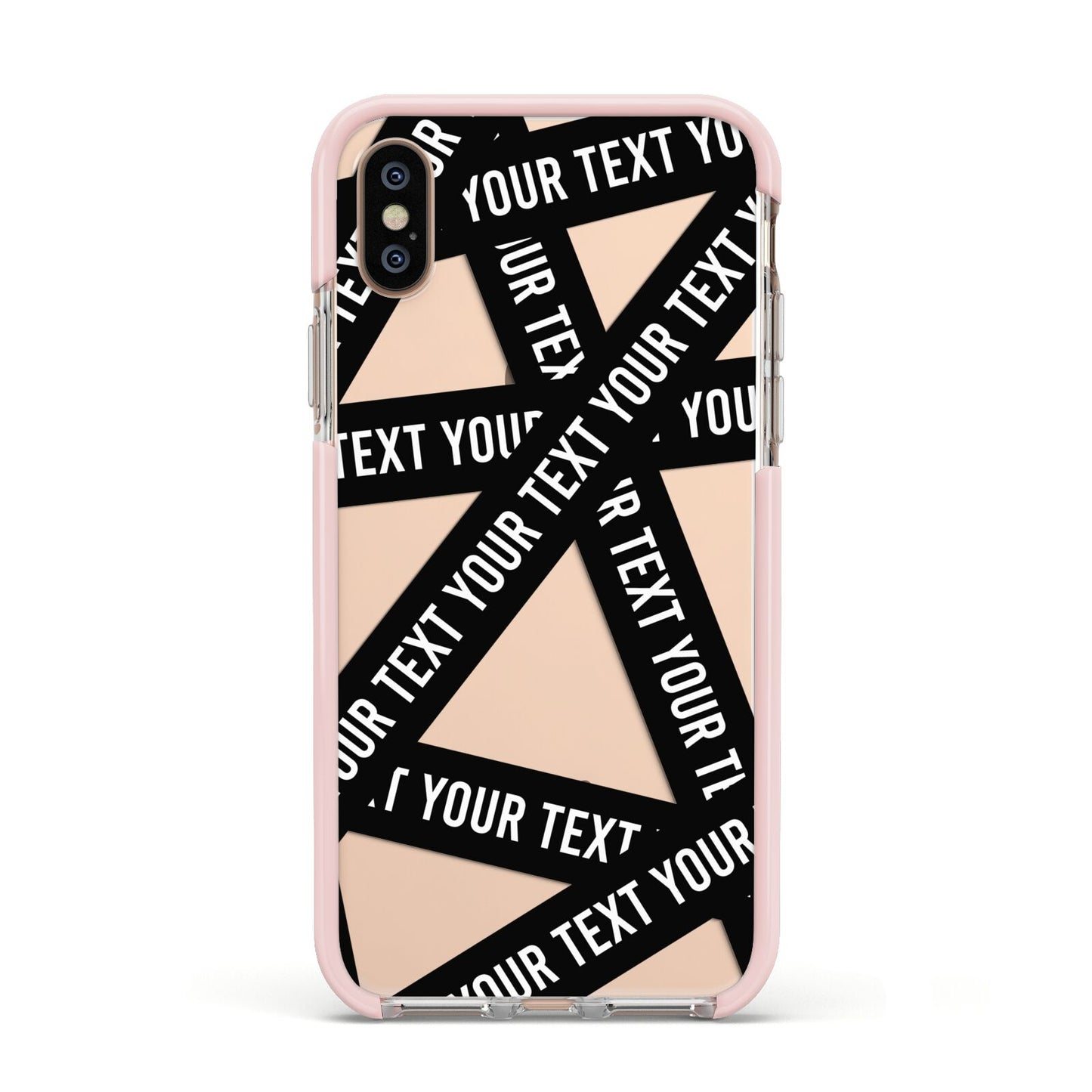 Caution Tape Custom Phrase Apple iPhone Xs Impact Case Pink Edge on Gold Phone