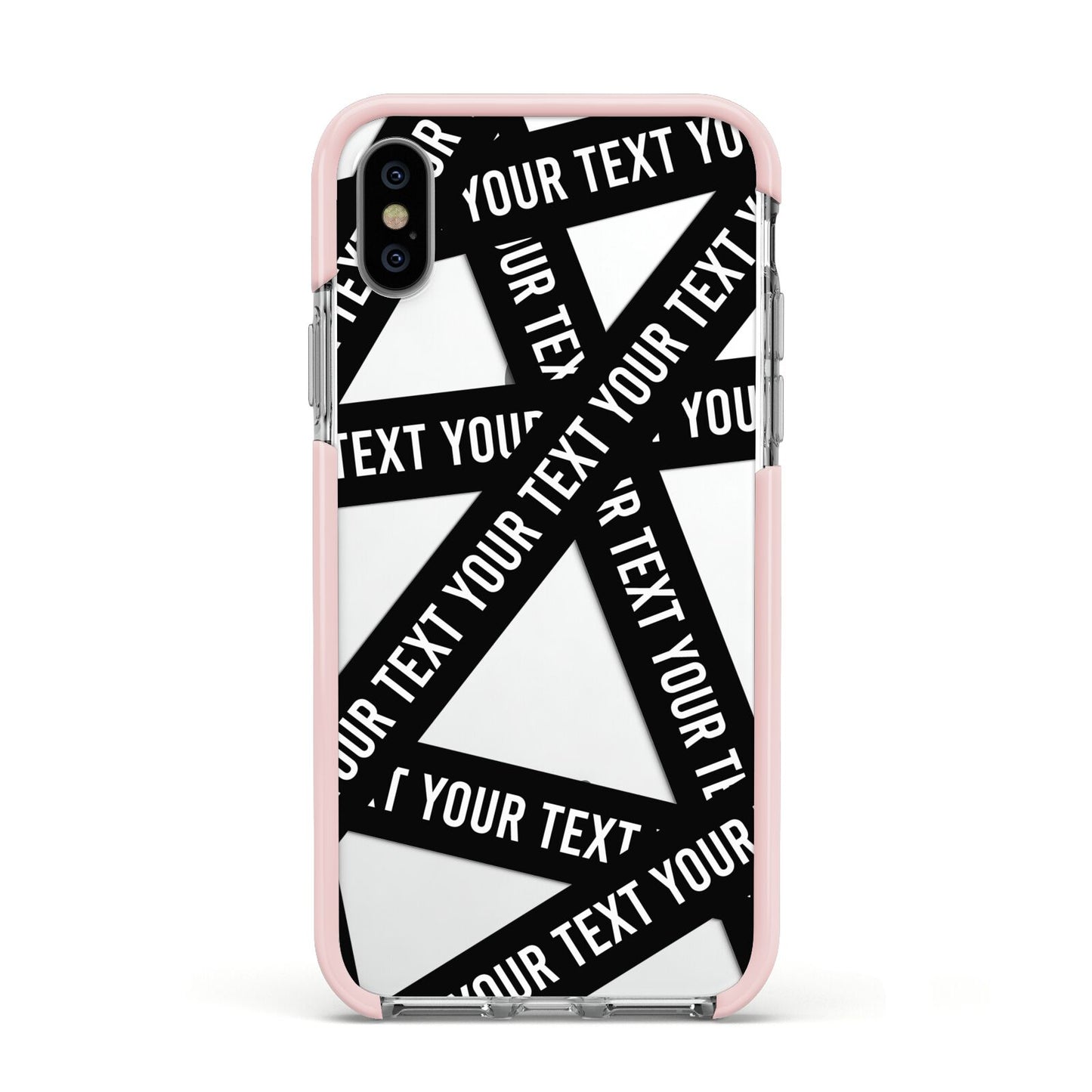 Caution Tape Custom Phrase Apple iPhone Xs Impact Case Pink Edge on Silver Phone