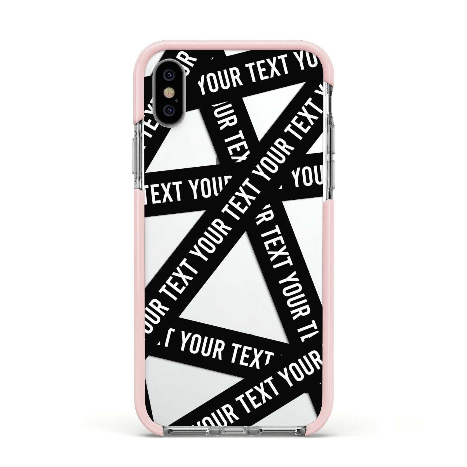 Caution Tape Custom Phrase Apple iPhone Xs Impact Case Pink Edge on Silver Phone