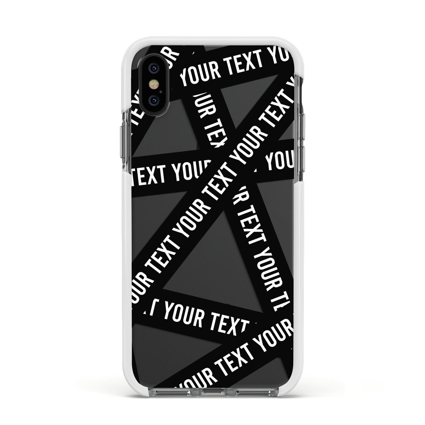 Caution Tape Custom Phrase Apple iPhone Xs Impact Case White Edge on Black Phone
