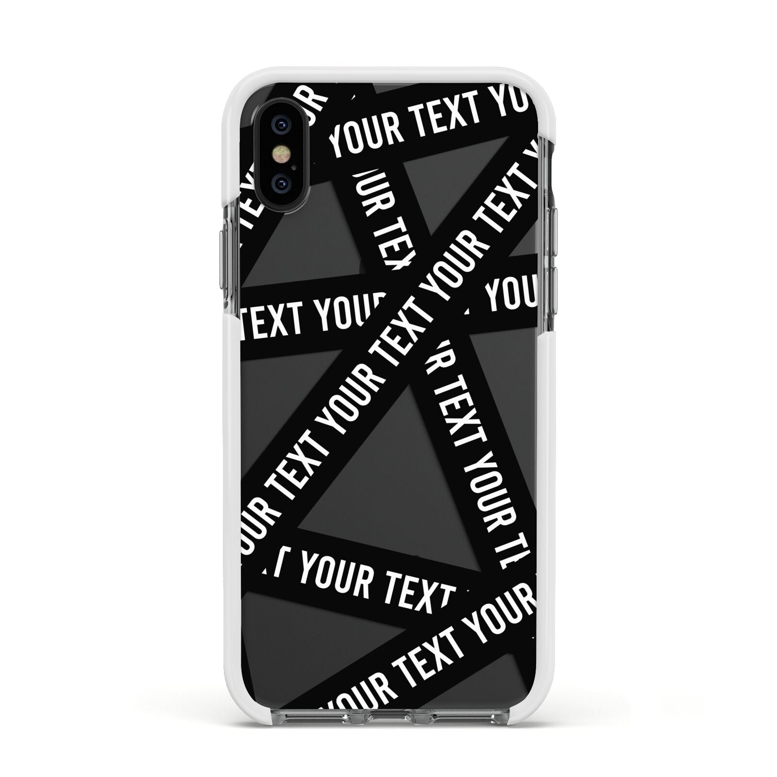 Caution Tape Custom Phrase Apple iPhone Xs Impact Case White Edge on Black Phone