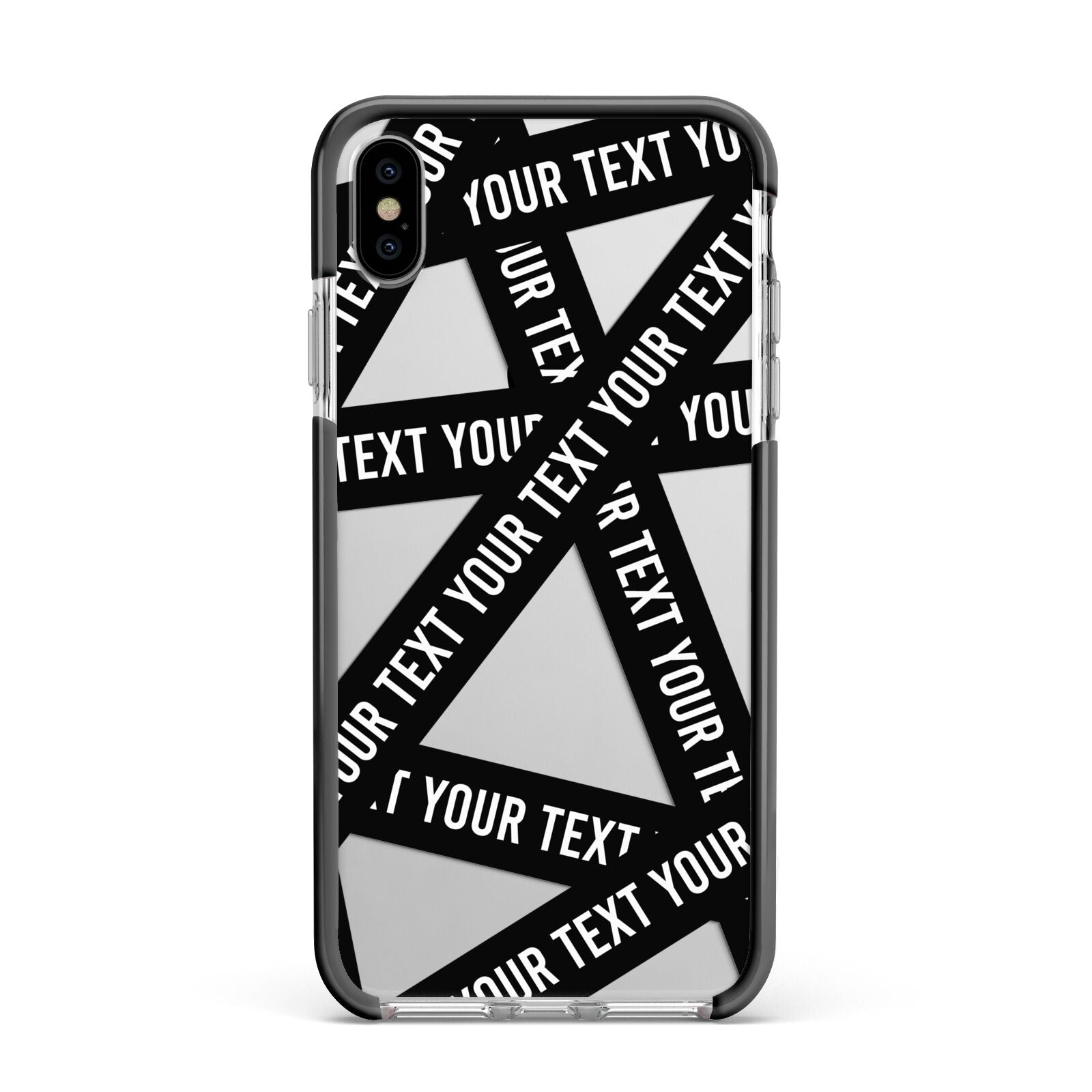 Caution Tape Custom Phrase Apple iPhone Xs Max Impact Case Black Edge on Silver Phone