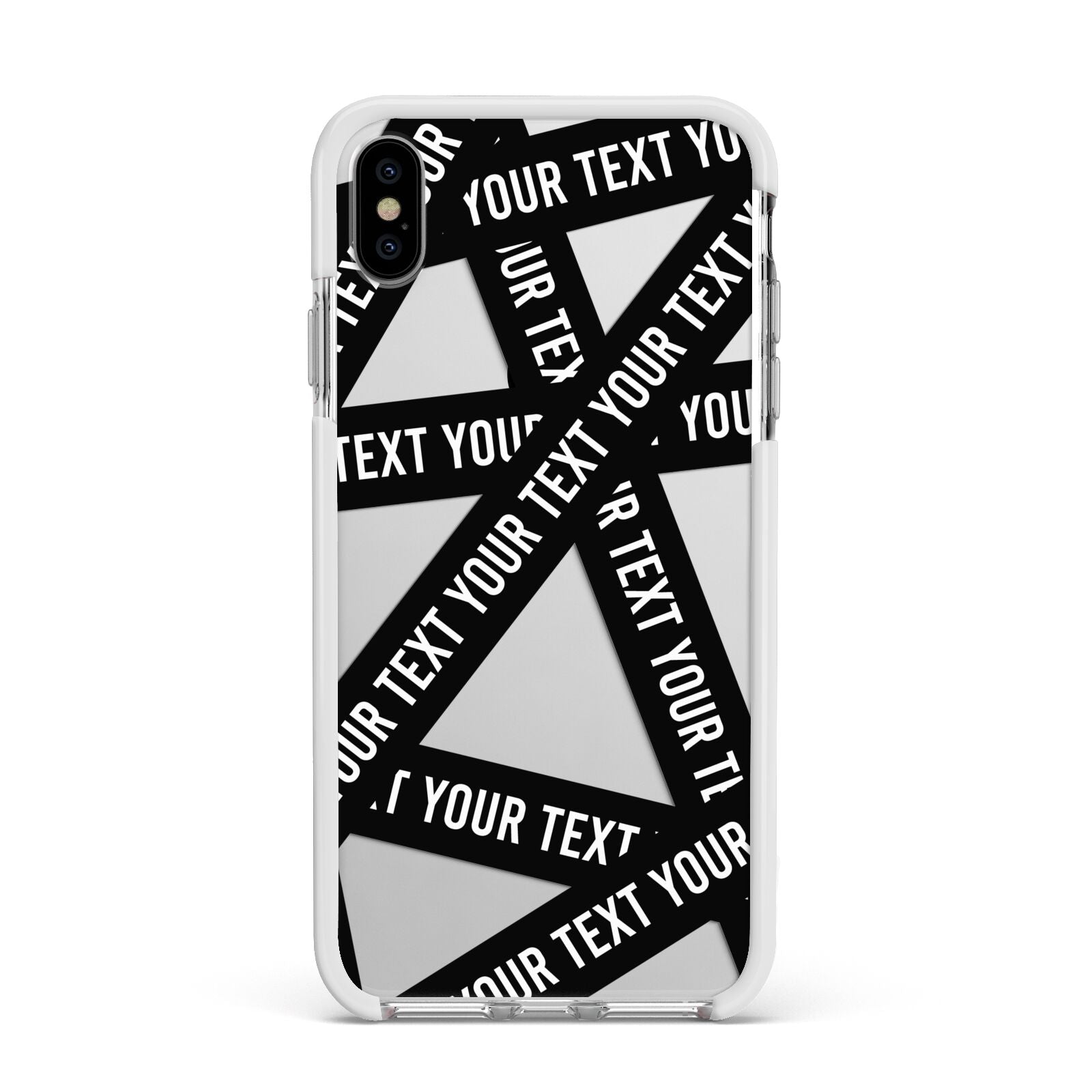 Caution Tape Custom Phrase Apple iPhone Xs Max Impact Case White Edge on Silver Phone