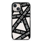 Caution Tape Custom Phrase iPhone 13 Black Impact Case on Silver phone