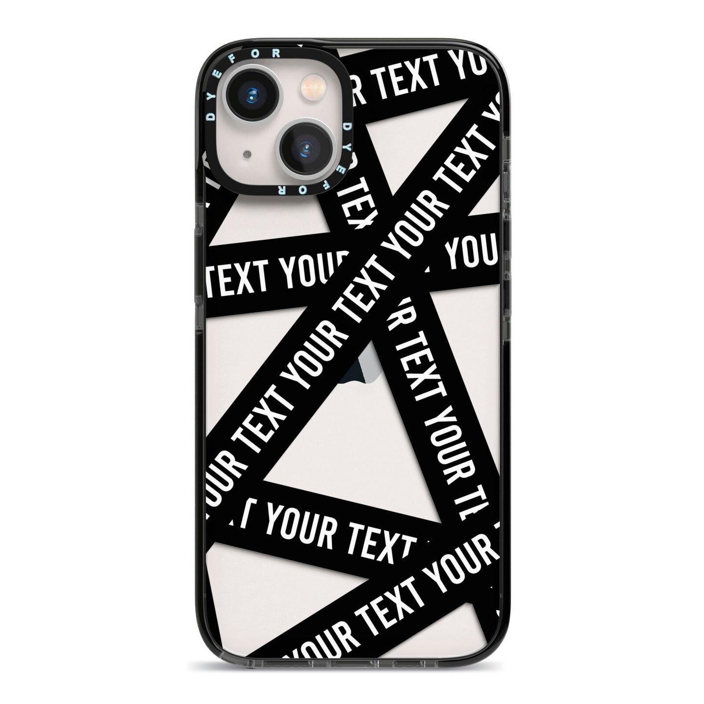 Caution Tape Custom Phrase iPhone 13 Black Impact Case on Silver phone
