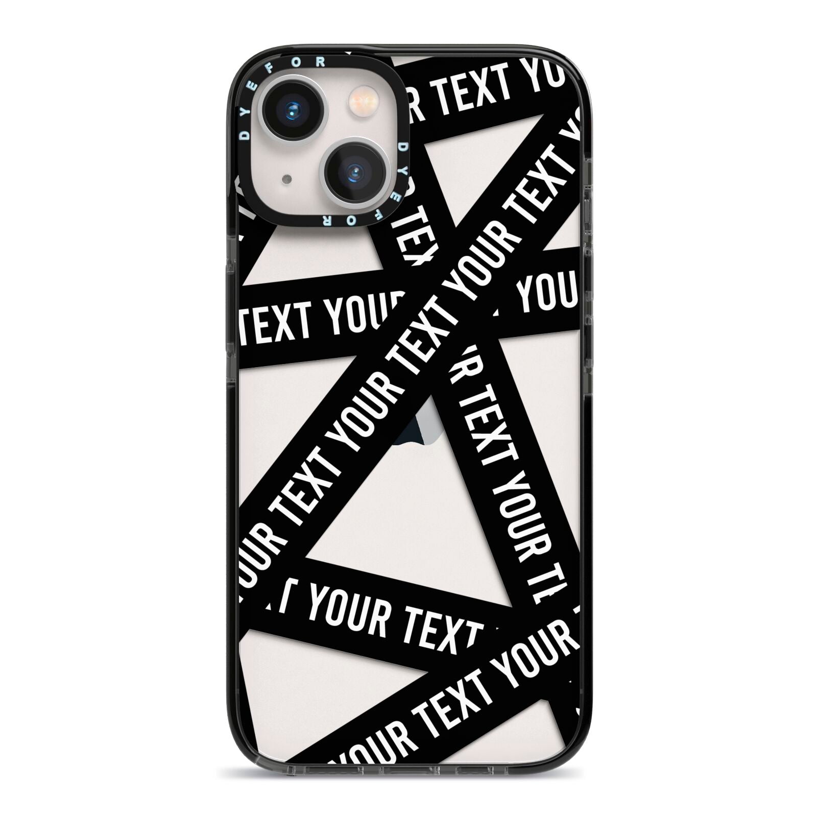 Caution Tape Custom Phrase iPhone 13 Black Impact Case on Silver phone