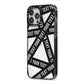Caution Tape Custom Phrase iPhone 13 Pro Max Black Impact Case Side Angle on Silver phone