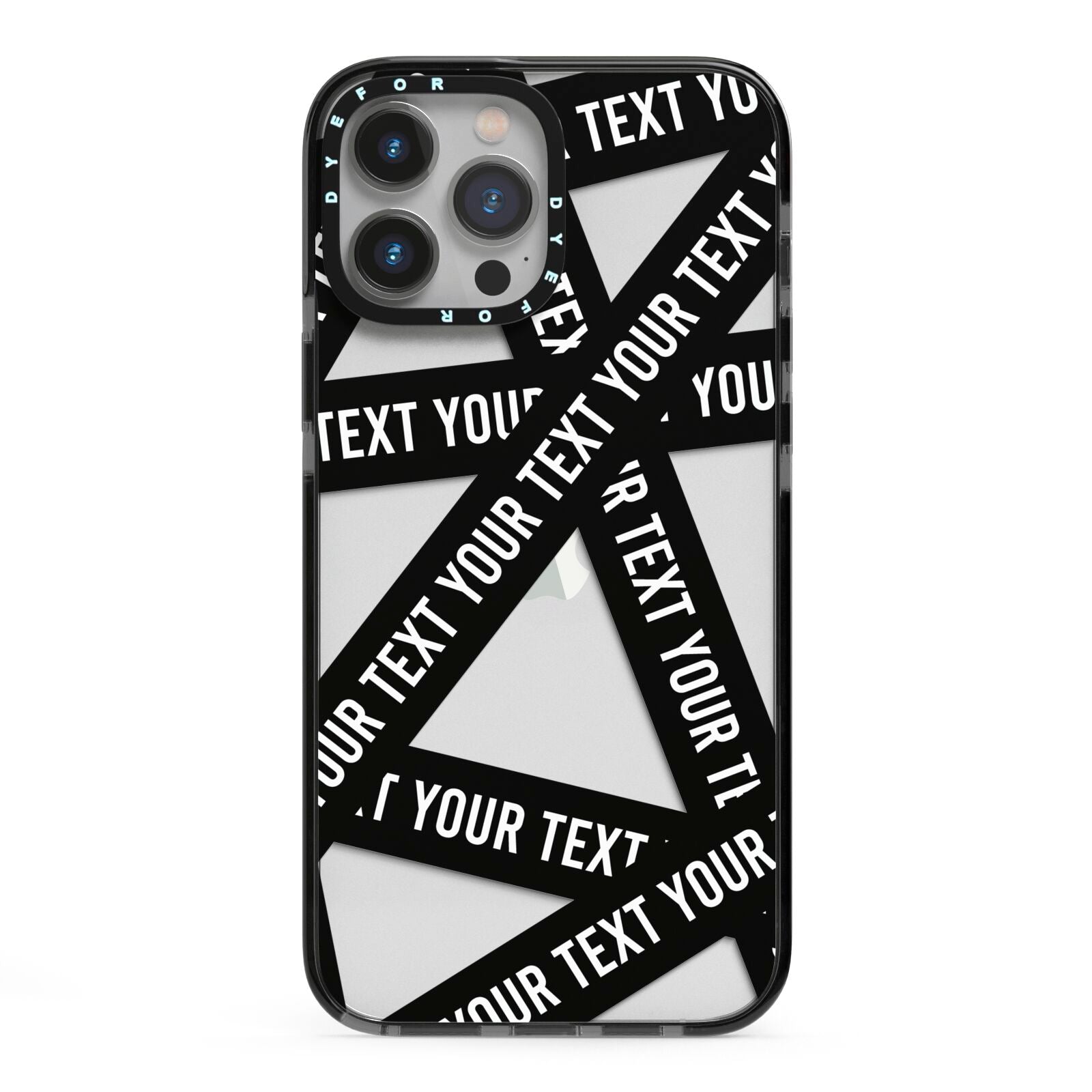Caution Tape Custom Phrase iPhone 13 Pro Max Black Impact Case on Silver phone