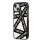 Caution Tape Custom Phrase iPhone 14 Black Impact Case Side Angle on Silver phone