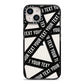 Caution Tape Custom Phrase iPhone 14 Black Impact Case on Silver phone
