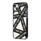 Caution Tape Custom Phrase iPhone 14 Plus Black Impact Case Side Angle on Silver phone