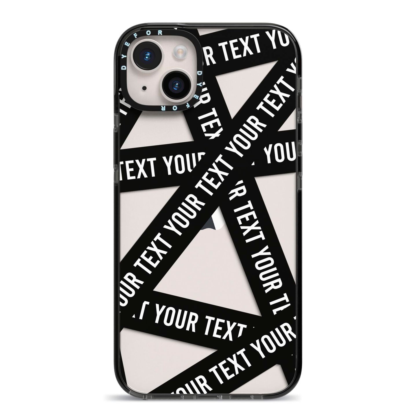 Caution Tape Custom Phrase iPhone 14 Plus Black Impact Case on Silver phone