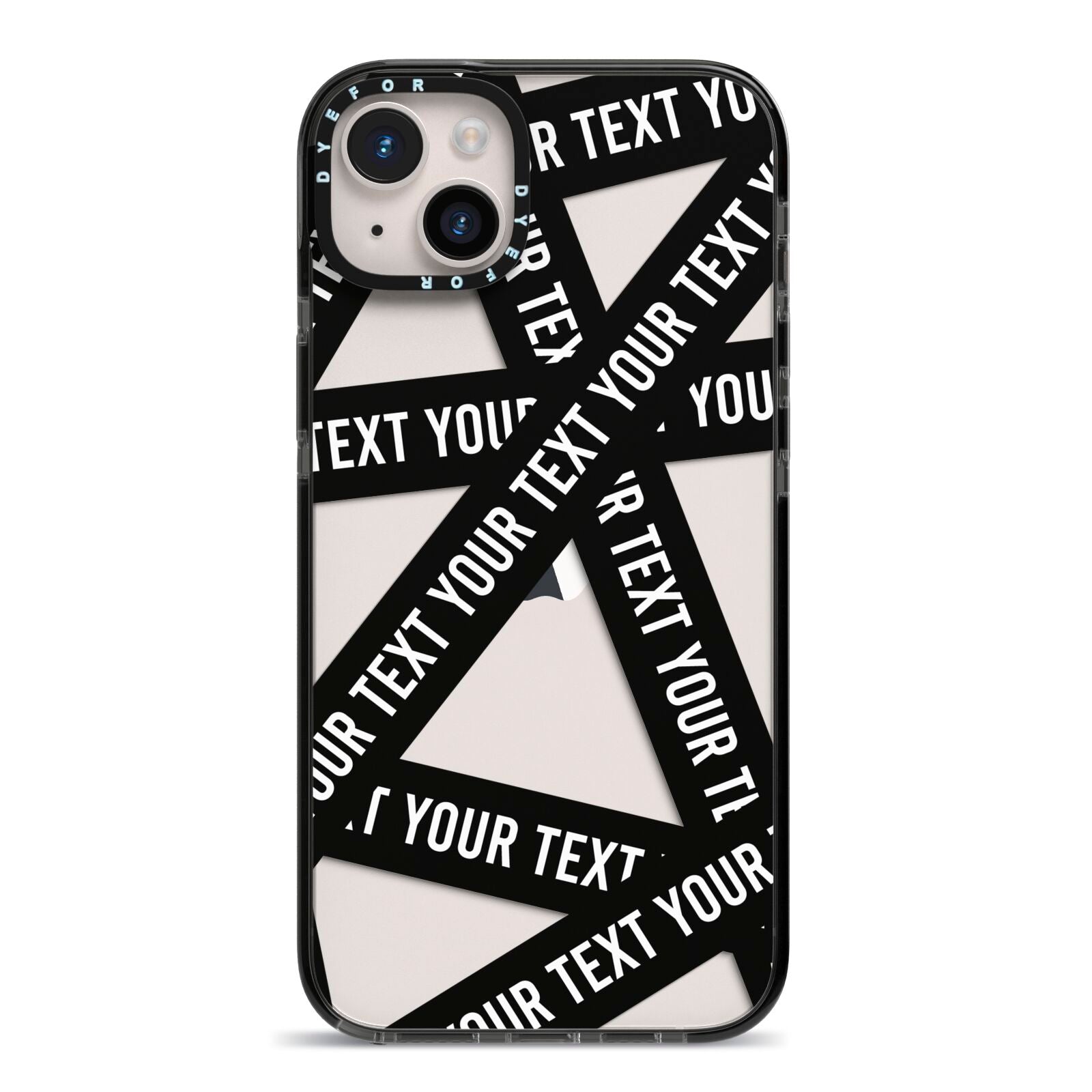 Caution Tape Custom Phrase iPhone 14 Plus Black Impact Case on Silver phone