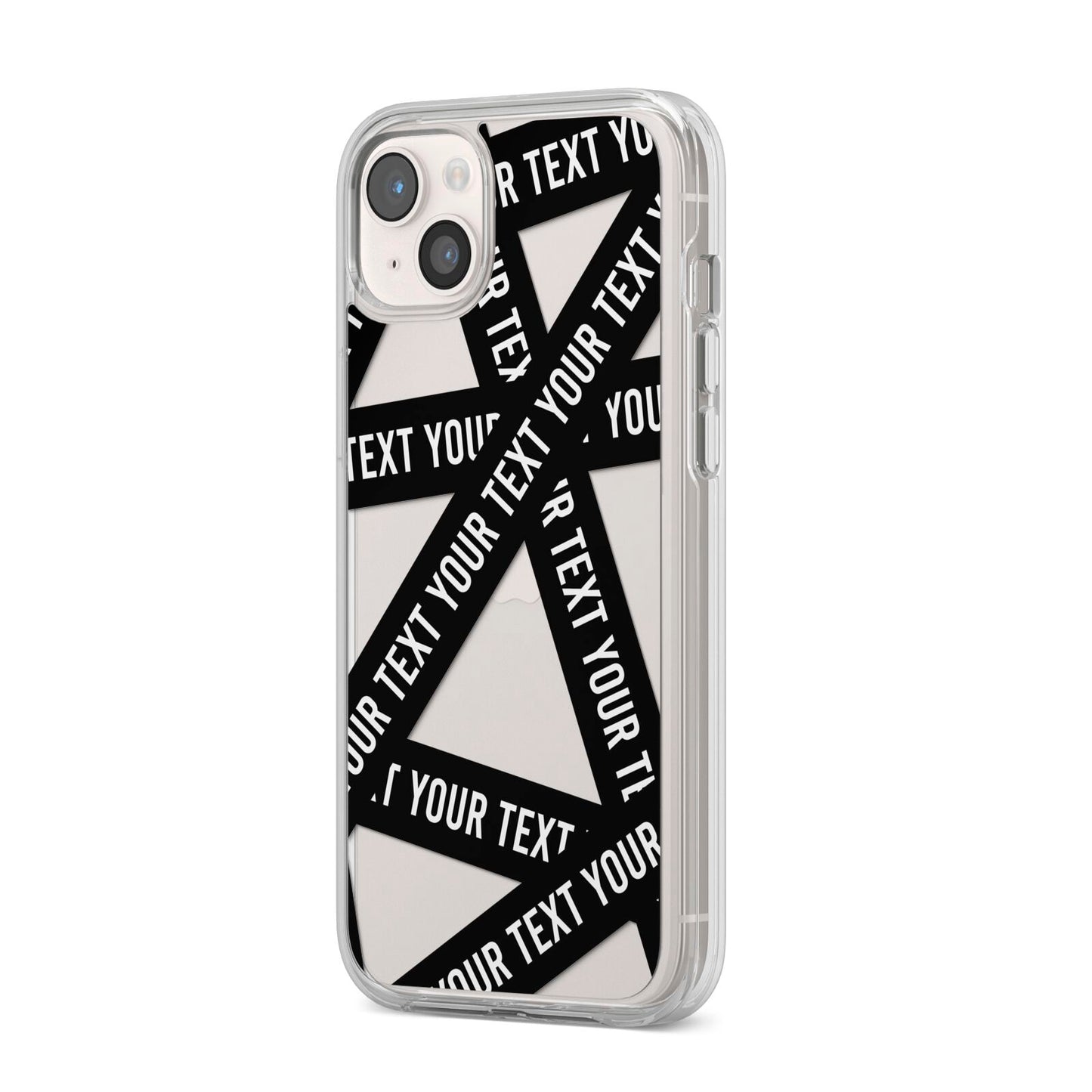 Caution Tape Custom Phrase iPhone 14 Plus Clear Tough Case Starlight Angled Image