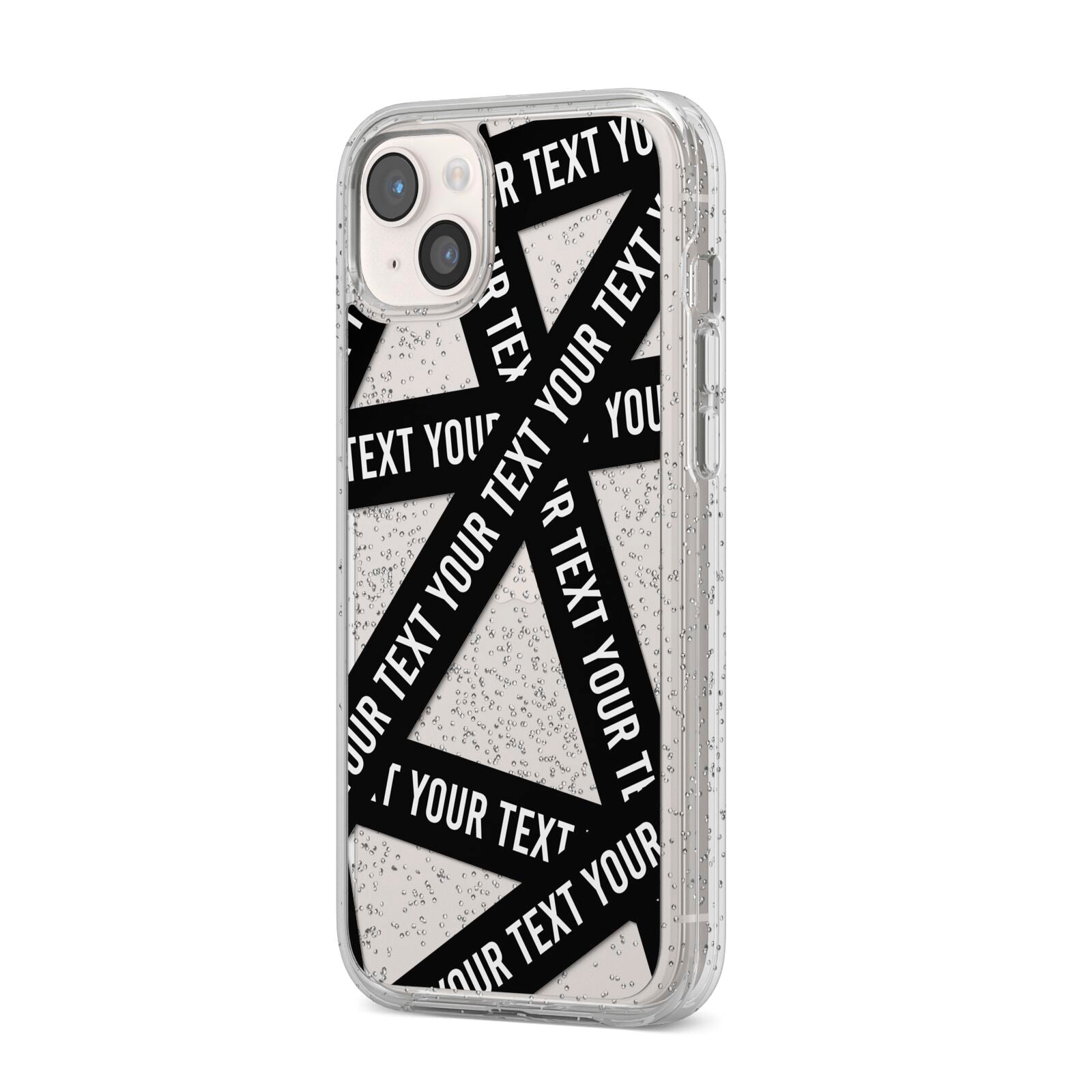 Caution Tape Custom Phrase iPhone 14 Plus Glitter Tough Case Starlight Angled Image