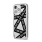 Caution Tape Custom Phrase iPhone 14 Pro Max Clear Tough Case Silver Angled Image