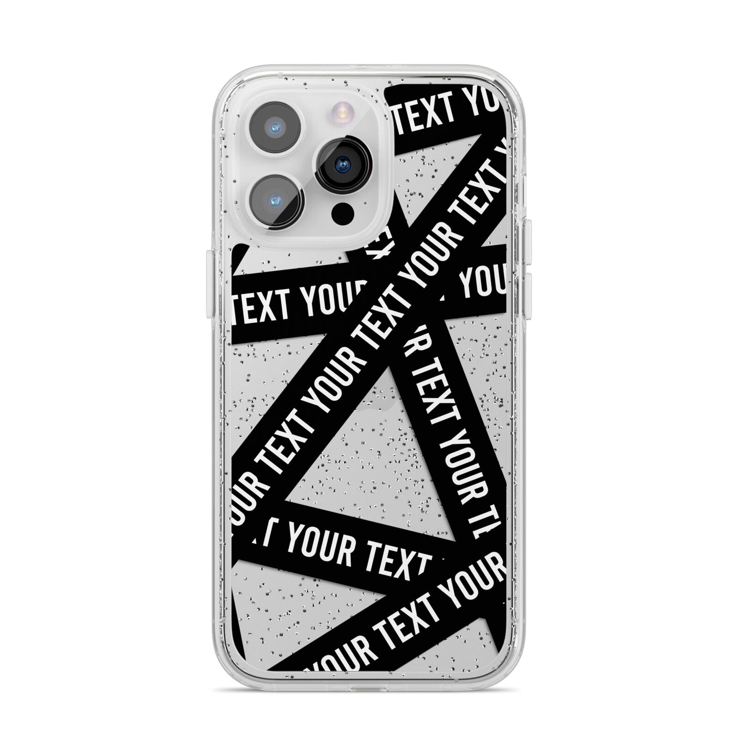 Caution Tape Custom Phrase iPhone 14 Pro Max Glitter Tough Case Silver
