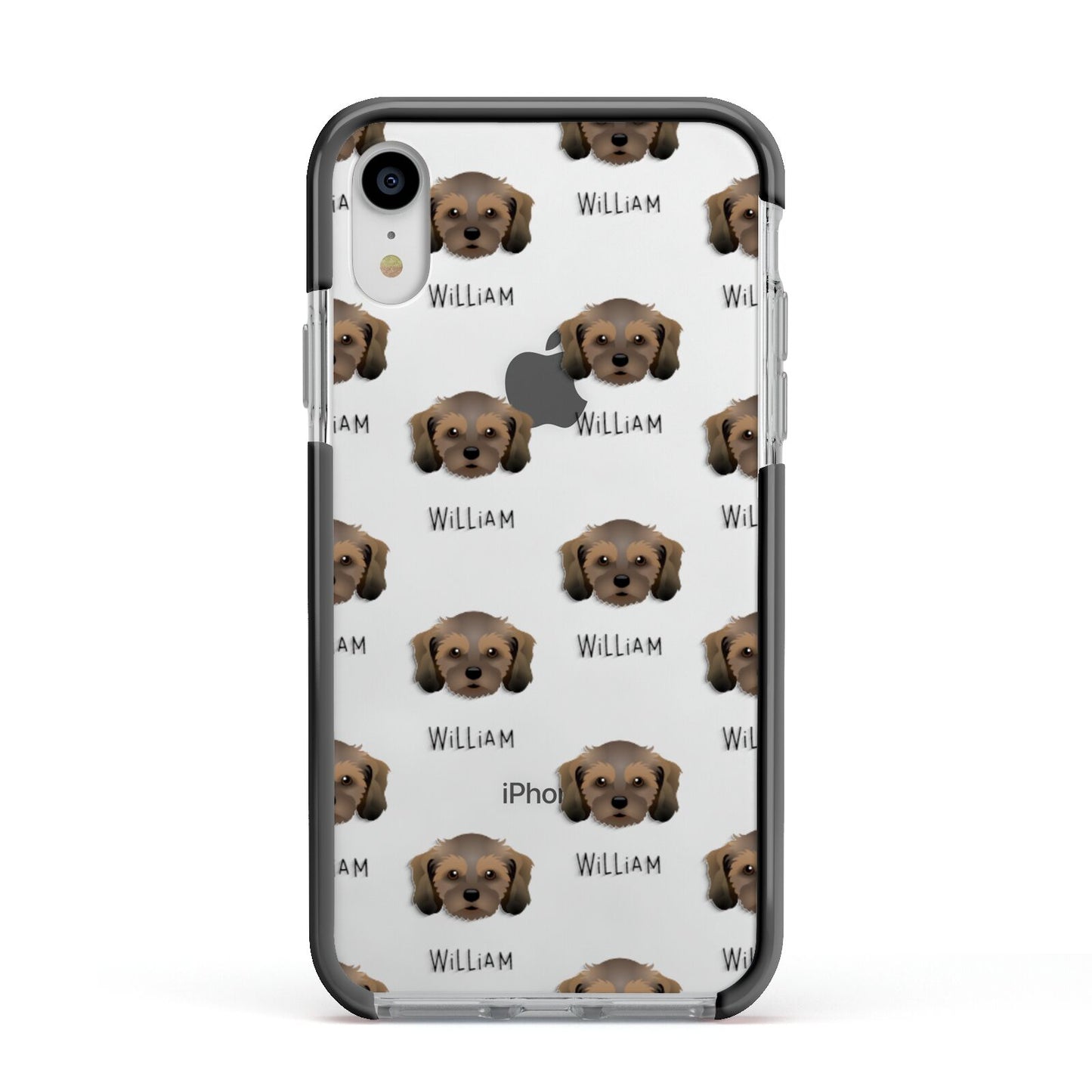 Cavachon Icon with Name Apple iPhone XR Impact Case Black Edge on Silver Phone