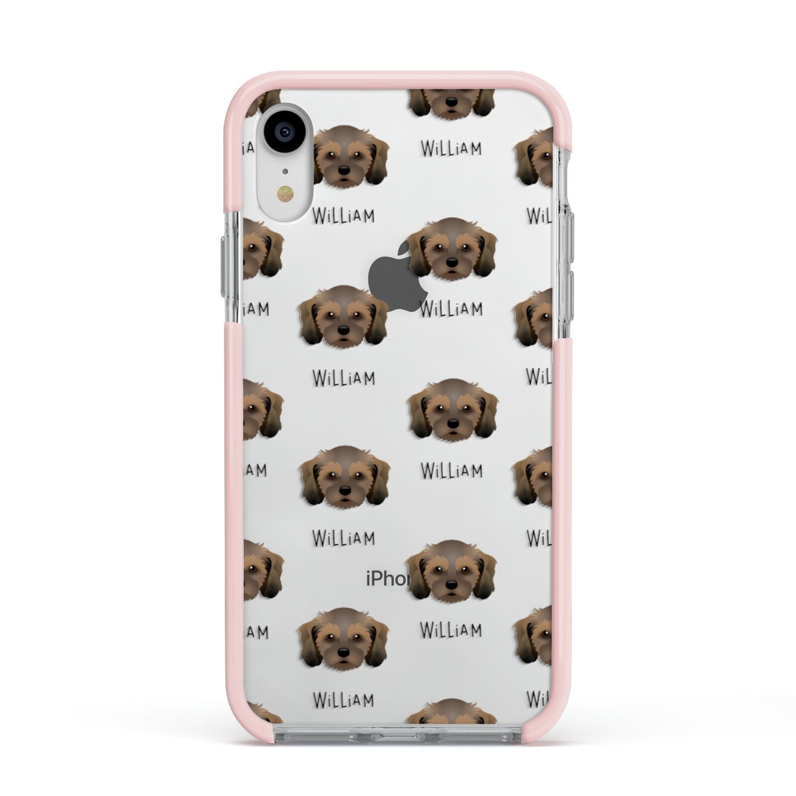 Cavachon Icon with Name Apple iPhone XR Impact Case Pink Edge on Silver Phone