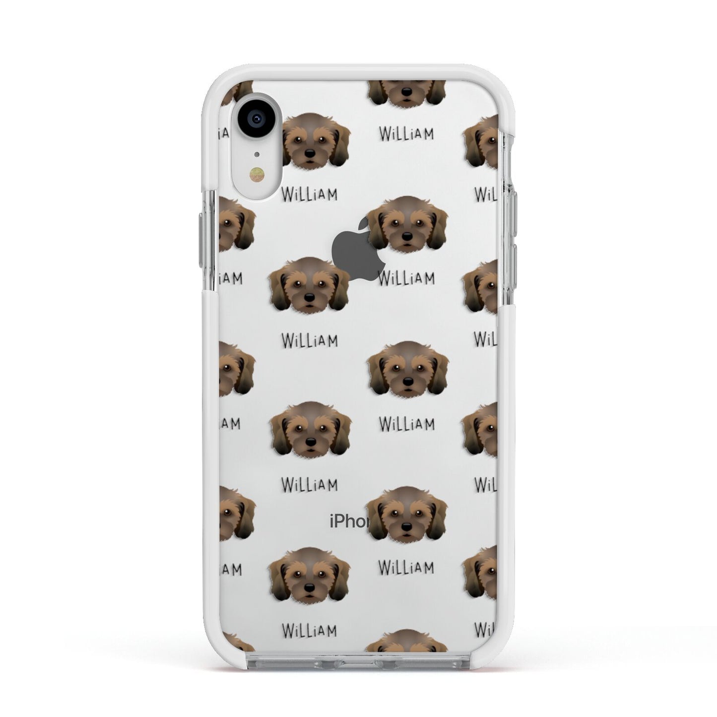 Cavachon Icon with Name Apple iPhone XR Impact Case White Edge on Silver Phone