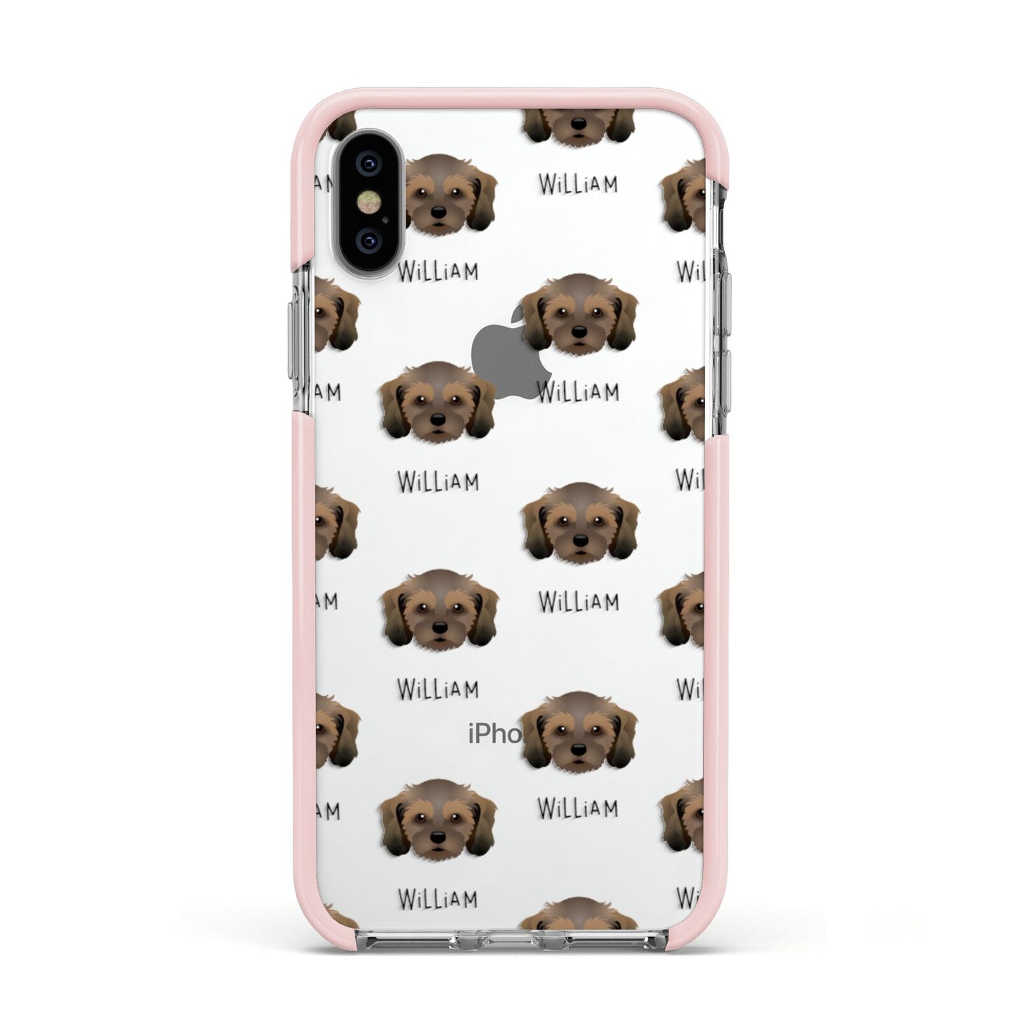 Cavachon Icon with Name Apple iPhone Xs Impact Case Pink Edge on Silver Phone