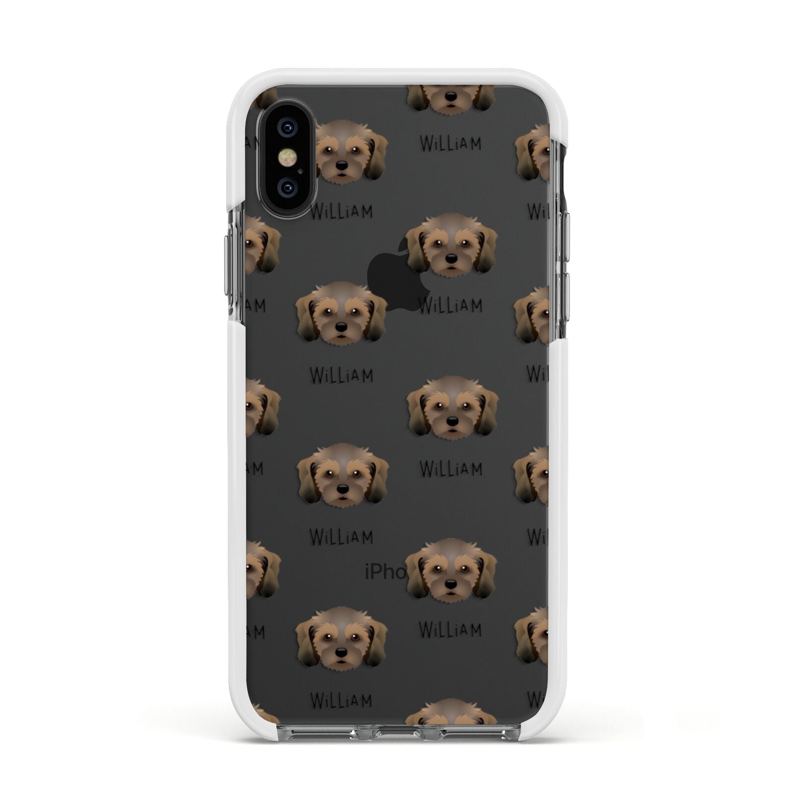 Cavachon Icon with Name Apple iPhone Xs Impact Case White Edge on Black Phone
