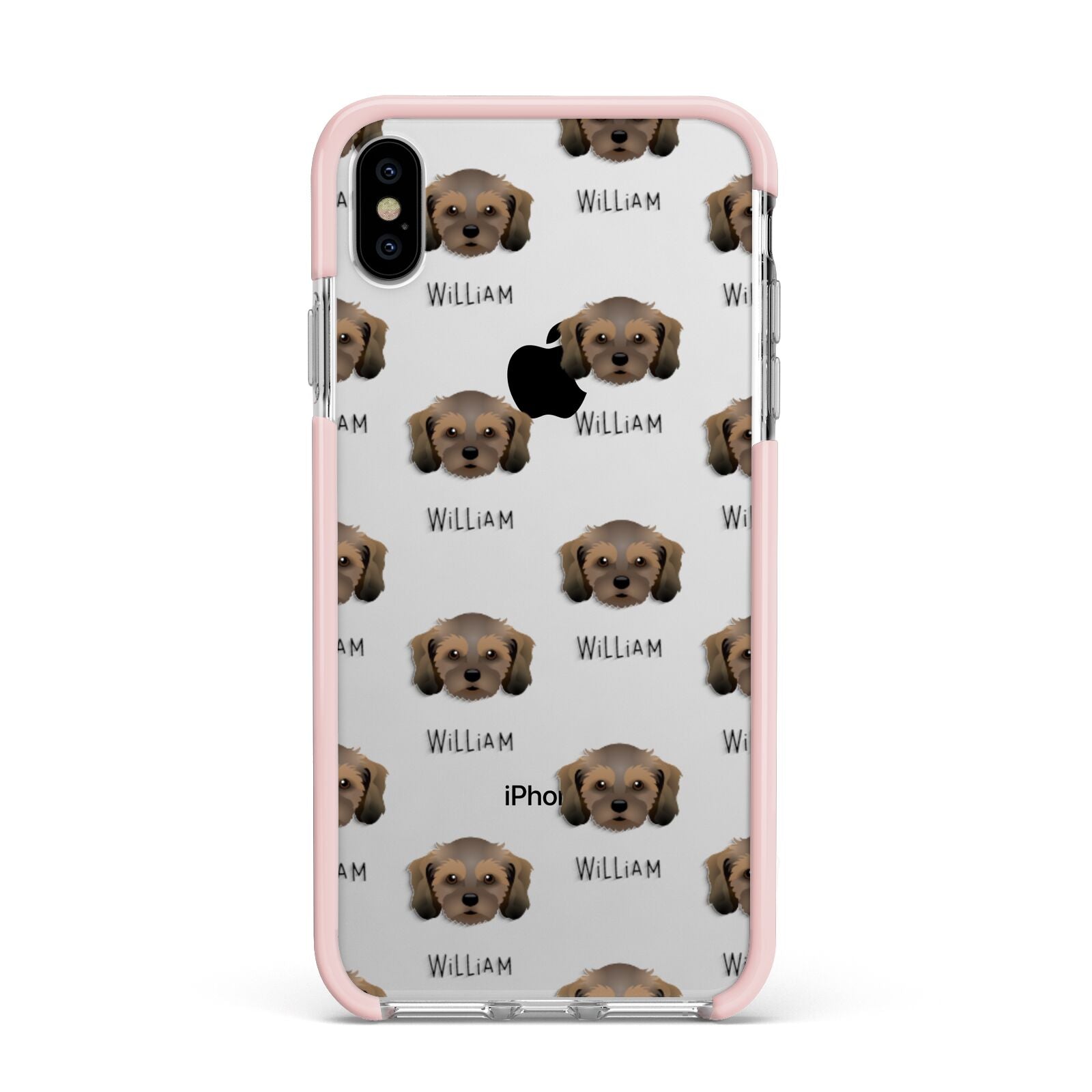 Cavachon Icon with Name Apple iPhone Xs Max Impact Case Pink Edge on Silver Phone