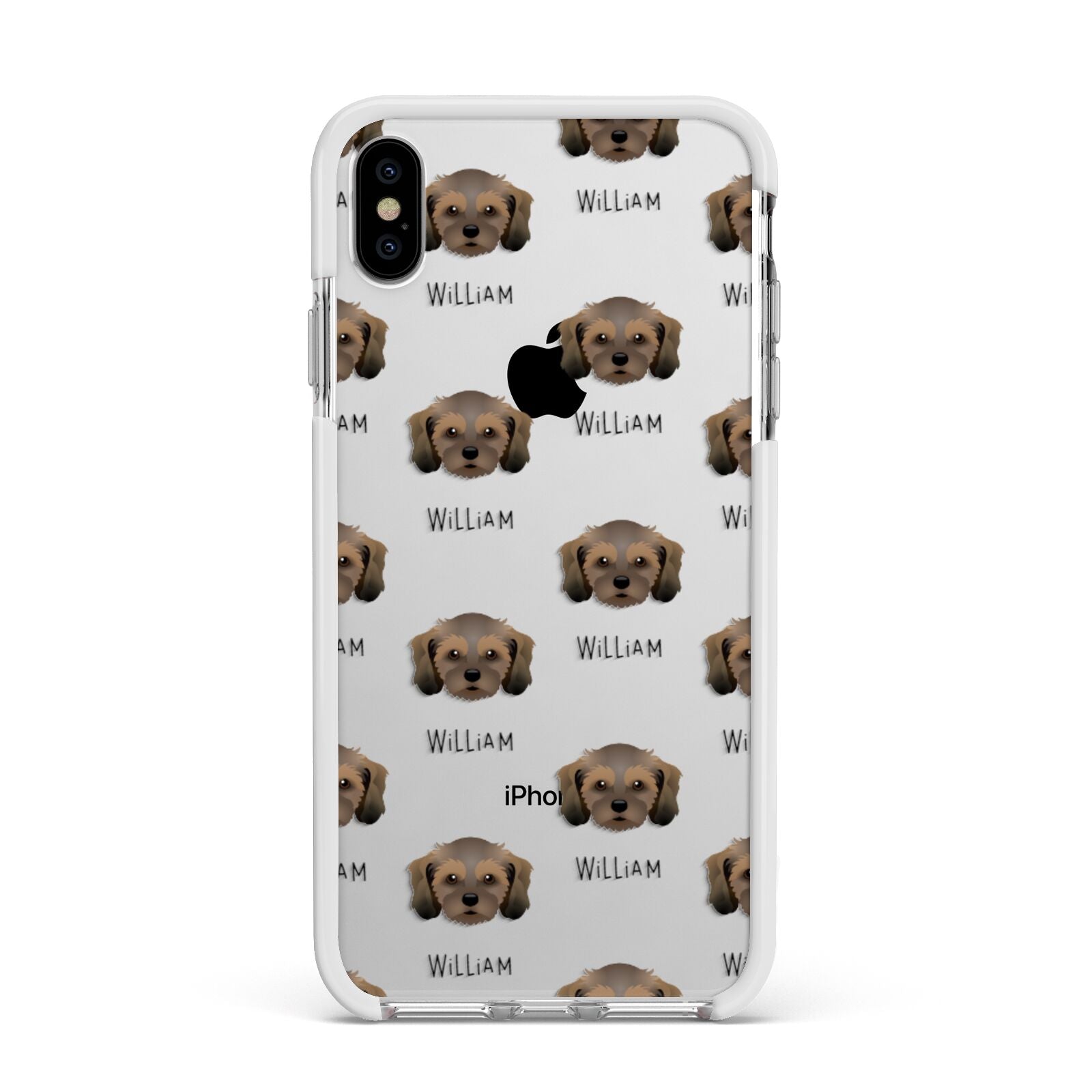 Cavachon Icon with Name Apple iPhone Xs Max Impact Case White Edge on Silver Phone
