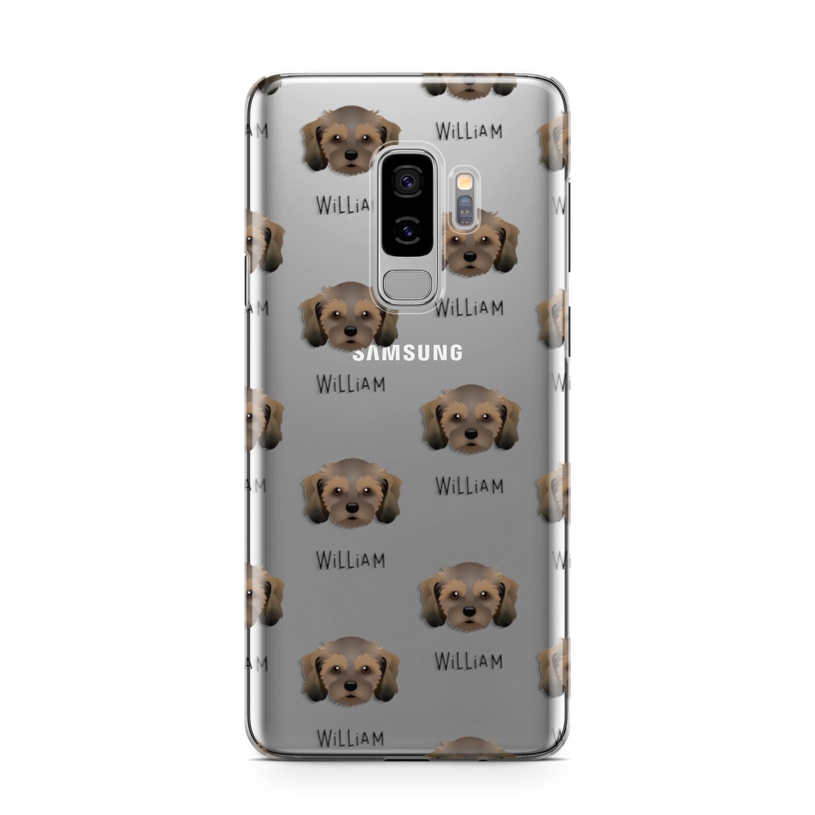 Cavachon Icon with Name Samsung Galaxy S9 Plus Case on Silver phone