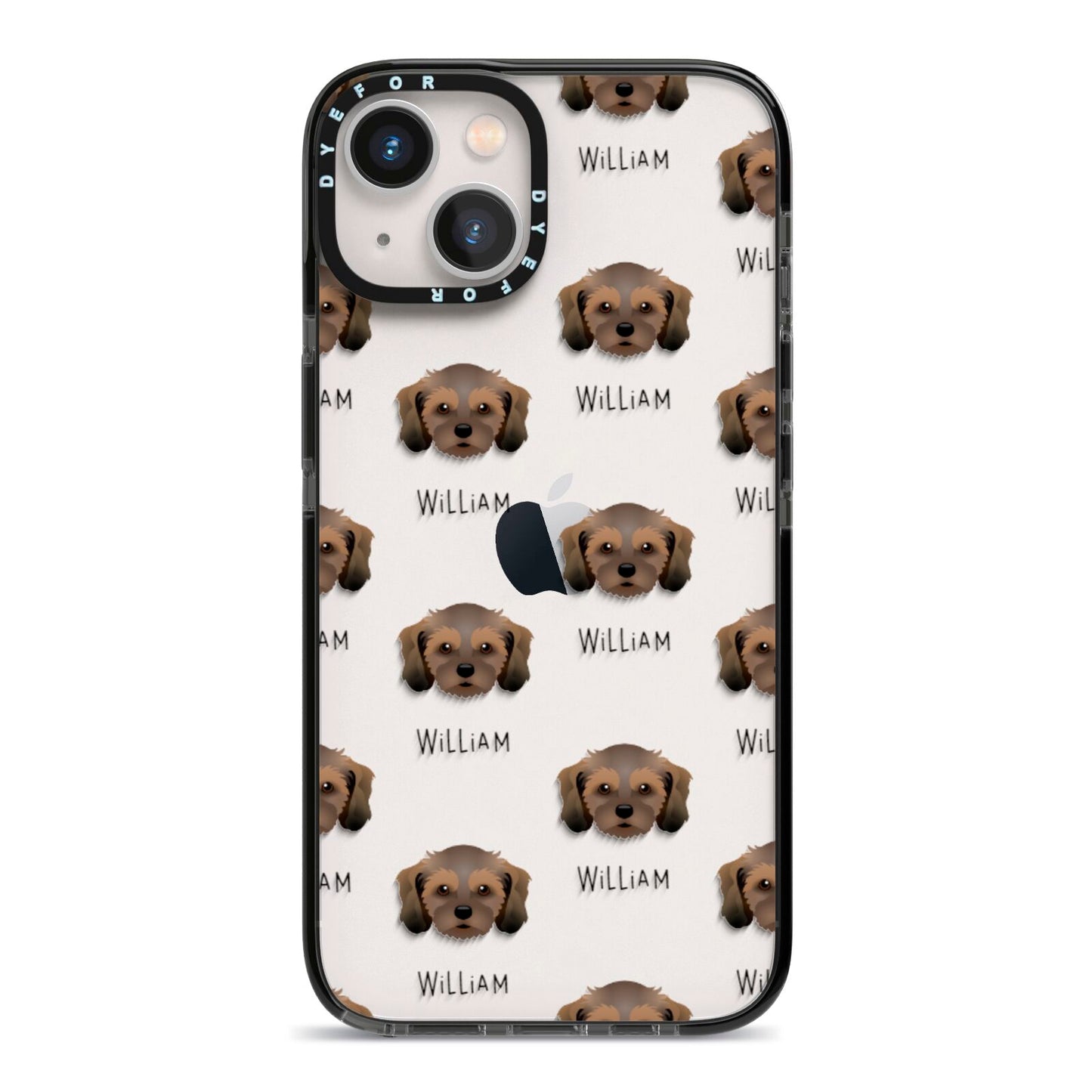 Cavachon Icon with Name iPhone 13 Black Impact Case on Silver phone