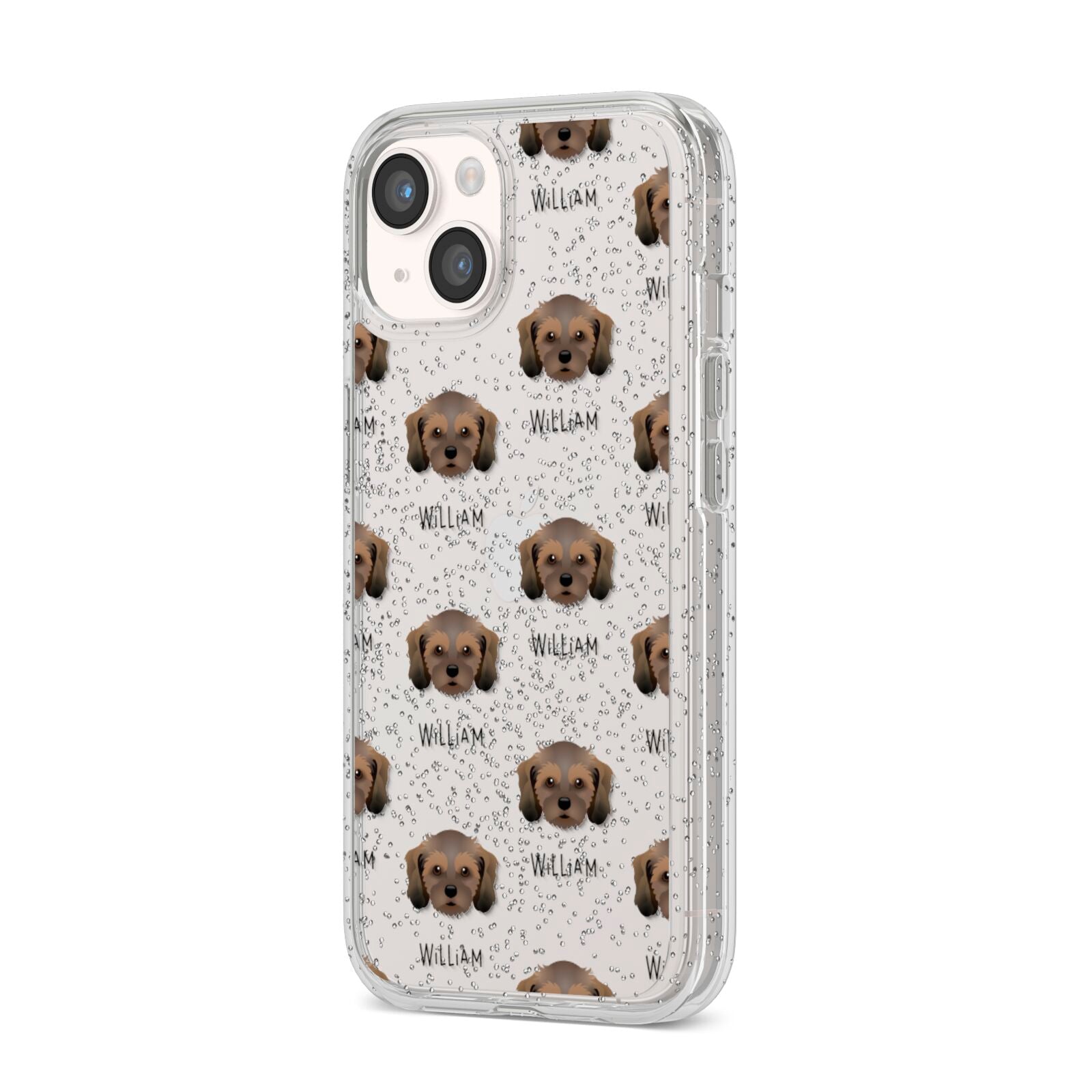 Cavachon Icon with Name iPhone 14 Glitter Tough Case Starlight Angled Image