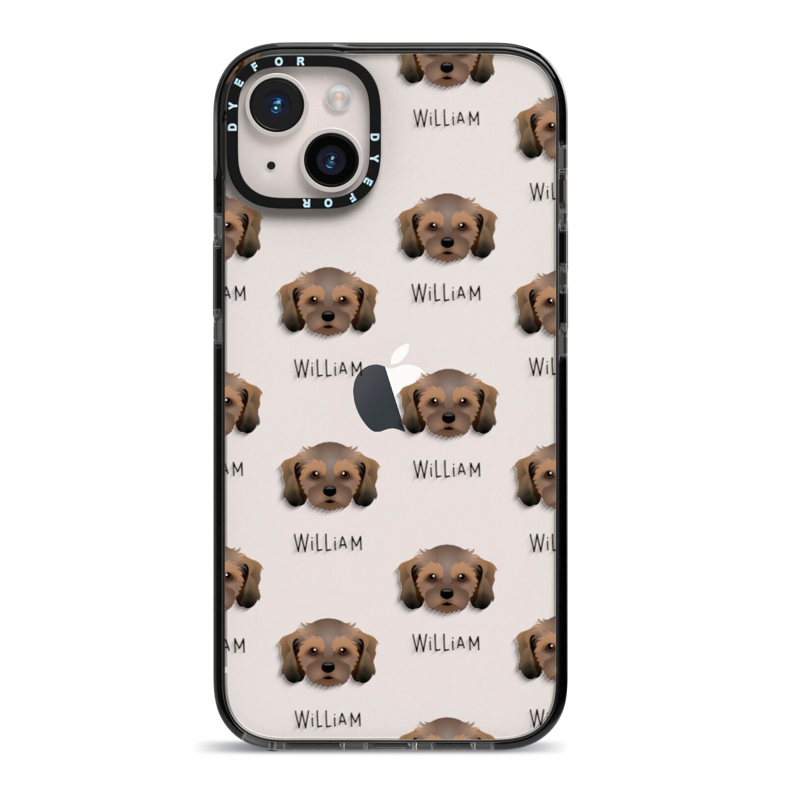 Cavachon Icon with Name iPhone 14 Plus Black Impact Case on Silver phone