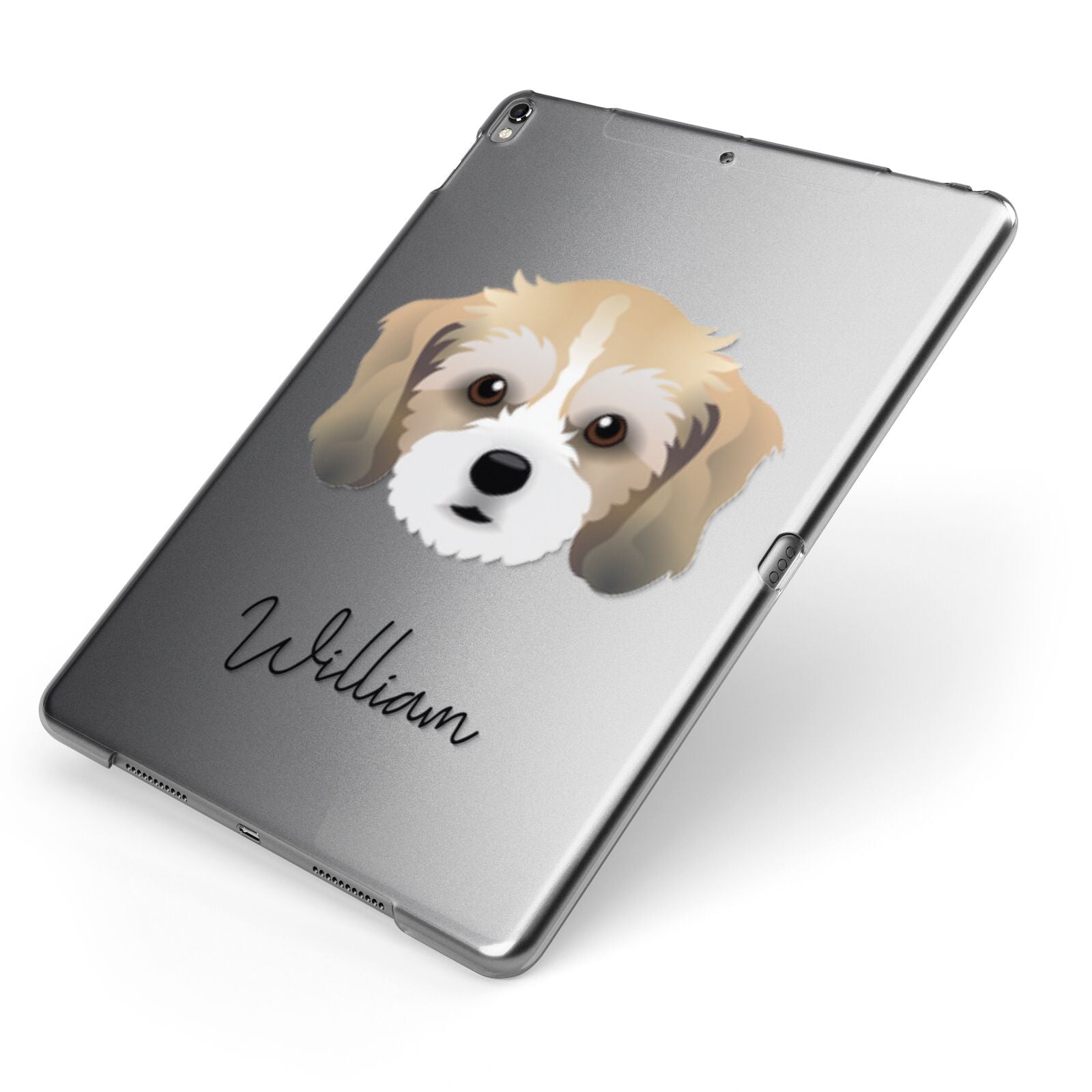 Cavachon Personalised Apple iPad Case on Grey iPad Side View